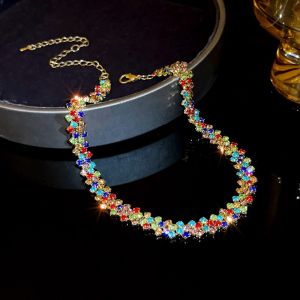 Luxury Shiny Full Rhinestone Choker Necklace for Women Personality Geometric Crystal Necklaces Wedding Jewelry Party Gifts K0