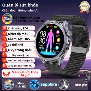 Đồng Hồ Thông Minh ECG+PPG 2025 Mới Chẩn Đoán Sức Khỏe Mặt Kính Sapphire Dành Cho Nam Nữ Theo Dõi Nhịp Tim Axit Uric Lipid Huyết Áp Thể Thao.