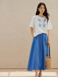 INMAN | French Style Klein Blue Pleated A-Line Maxi Skirt Women