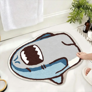VIKAMA Cute Shark Irregular Shaggy Floor Mat Cartoon Sea Animal Non Slip Rug Bedroom Bedside Home Decor