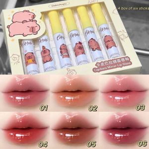 6-color  Mirror Lip Glaze Set Cute Capybara 6 Colors Highly Pigmented Lip Stain Hydrating Glossy Lip Makeup Perfect Gift