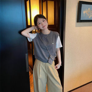 CHOEFULYN | Áo Thun Sơ Mi Giả Hai Mảnh Ôm Body Màu Đối Chọi