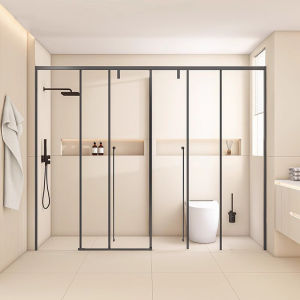 DIPURUI | T-Shape Narrow Frame Dry Wet Separation Glass Door Partition