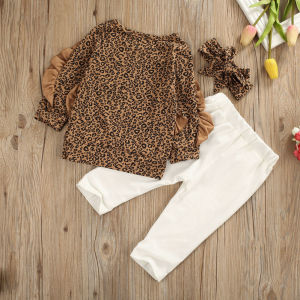 European and American Foreign Trade Spring and Autumn Leopard Print Lace Ruffle Pants Fashion Hair Band