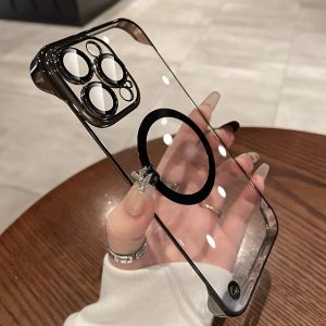 Luxurious ultra-thin borderless magnetic transparent protective case compatible with iPhone 17 16 15 14 13 12 11 Pro Max P