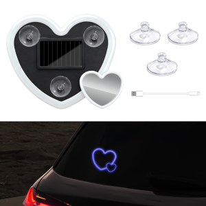 KEVANLY | 1PC Solar Powered Car Neon Light Cute Heart Shaped Led Ambient Light Wireless Suction Cup USB Rechargeable Led Atmosphere Lamp
