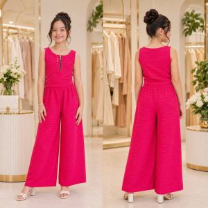 Girls Korean Terno Set Sleeveless Coords Ribbed Top Wide Leg Pants Summer Outfit Kids Fashion
