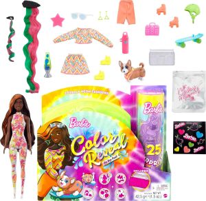 Barbie Color Reveal Totally Neon Fashions Doll with Orange-Streaked Brunette Hair & 25 Surprises Including Color Change HCD27