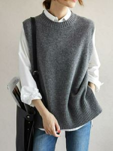 Áo Len Dệt Kim Rộng Rãi Màu Cà Phê Cho Nữ Áo Khoác Ngoài Áo Len Dệt Kim Cổ Tròn Mùa Thu 2021 Áo Khoác Ngoài Thời Trang