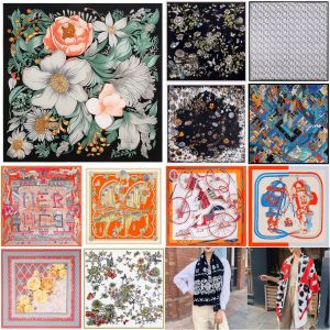 New Fashionable Large Square Scarf 130x130cm French Letter Print Versatile Decorative Shawl Sunscreen Silk Scarf for Women
