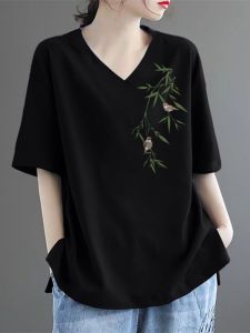 เสื้อยืดคอกลมแขนสั้นผ้าฝ้ายแท้สำหรับผู้หญิงในช่วงฤดูร้อน เสื้อเชิ้ตทรงหลวม ความยาวปกติ ลายไม้กางเขน ผลิตจากผ้าฝ้ายแท้