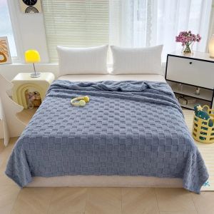 1 Piece Square Flannel Solid Color Checkered Double-sided Velvet Office Blanket Lunch Break Blanket Multifunctional Blanket