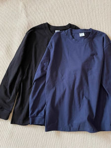 Loose Fit Long Sleeve American Casual Top for Men Dark Blue Heavy Weight Autumn T-Shirt Comfortable Loose Upper Body