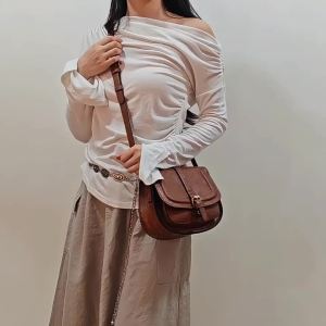 Túi Đeo Vai Nữ Kiểu Retro Chất Liệu Da PU Có Thể Điều Chỉnh Đa Năng Hình Bán Nguyệt Lót Polyester