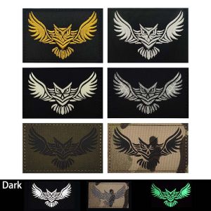 Soaring Great Horned Owl Glow in Dark Morale Emblem Reflective PatchesTactical Backpack BadgeClothes Applique Embroidery