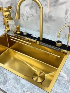 Golden Honeycomb Surface Sink 304 Stainless Steel Whale Waterfall Piano keys Multifunction Workstation Sinki Dapur
