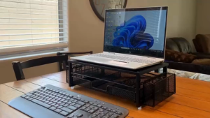 2-Tier Printer Stand Rack Organizer With Drawer And 2 Pen Holders Printer Stand for Desk Computer Monitor Stands Metal Multi-Purpose Office Desk Organizer for Fax Machine Scanner Files