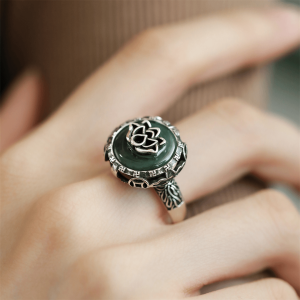 New Chinese Style Lotus Peace Buckle Personality Ring 925 Silver Vintage Worn Opening Adjustable Versatile Ethnic Fashion Jewelry