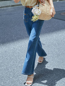 Fall 2025 French Vintage Blue Flared Jeans Womens mid High Waist Slimming Drapey Wide Leg Pants Hong Kong Style Straight Leg