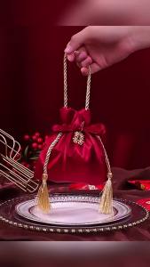ZEO Red Candy Bag with Tassel: Chinese Wedding Christmas Birthday Party Decor Gift Packaging