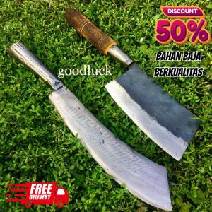 Paket Hemat 2 Pisau Golok panjang baja super tajam/Pisau Cacah Tulang/Golong Pemotong ranting/Promo Isi 2/Langsung dari pengrajin/Golok bendo jawa/pisau Serbaguna