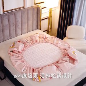 3IN1 Mattress Cover Quilted Cotton Mattress Pad Fitted Bed Sheet Single/Double/Queen/King Mattress Protector Garterized Design Bed Cover With Free 2Pcs Pillowcase