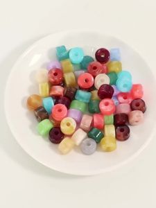 30pcs 12x8mm Cylinder Acrylic Beads Marbled Two Tone Big Hole Loose Spacer Beads DIY Bracelet Necklace Jewelry Making Supplies