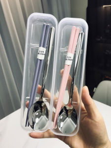 Portable Stainless Steel 304 Cutlery Set Chopsticks Spoon Storage Box for Office Workers Compact Dining Utensils Student Kit
