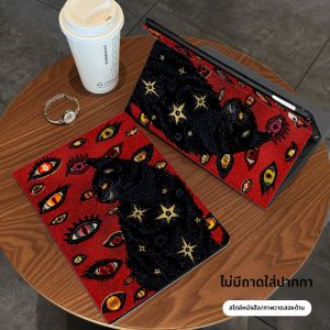 เคส iPad รุ่น iPad9 รุ่นใหม่ปี 2022 ทรงหนังสือสีแดง ลายแมว ป้องกันการตกหล่น แบบครอบเต็ม พร้อมช่องใส่ปากกา Pro11 สำหรับ Apple Air5 Mini6