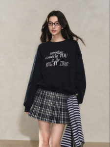 YIKEXIAOYEMEI | Áo Hoodie Cổ Tròn Kiểu Hàn Quốc Đẹp Rộng