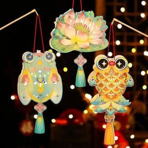 Retro Style DIY Mid Autumn Festival Lantern Creative Luminous Butterfly Rabbit Lamp Holiday Hanging Light Decor Mid Autumn Nostalgia Gift