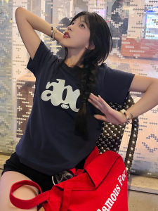 Slim Fit Short Sleeve T-Shirt Womens Deep Blue Casual Creative Print round Neck Regular Thickness Summer Top Shoulder Width