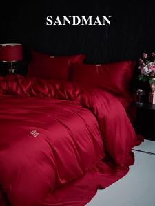 Wedding Full Cotton Solid Red Bed Sheet Set