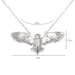Hot Silvery Geometric Moon Forest Owl Pendant Necklace Vintage Exquisite Fashion Versatile Jewelry Gift Wholesale