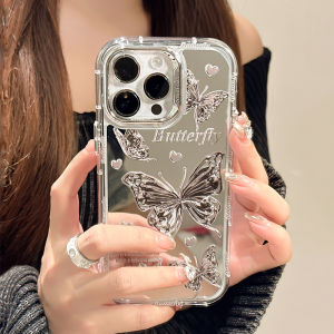 CrashStar Mirror Crystal Butterfly Heart Hard Shockproof Phone Case For iPhone 16 15 14 Pro Max 13 12 Pro Max 11 Fashion Makeup Phone Casing Cover Shell