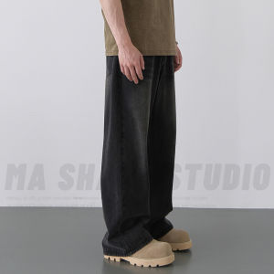 Black Wide Leg Mens Jeans Loose Straight Retro Washed Cleanfit New 2025 mid Waist Cotton Polyester Blend Autumn Wear