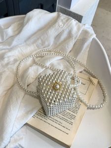 Túi Mini Đan Bằng Ngọc Trai Thủ Công DIY Túi Xách Nữ Túi Đeo Chéo Túi Đựng Son Môi Túi Vuông Nhỏ Chất Liệu Tổng Hợp Khóa Kéo Phong Cách Hàn Quốc