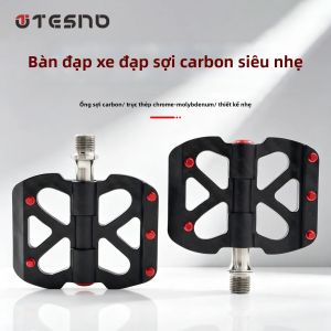 TESNO Siêu Nhẹ Sợi Carbon Bàn Đạp Xe Đạp Với 3 Vòng Bi Chống Trơn Trượt Phát Hành Nhanh Titan MTB Xe Đạp Đường Bộ Đa Năng 14mm Bàn Đạp
