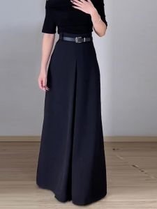 Black Korean Style Simple Fashionable Wide Leg Suit Pants Womens Summer New Design High Waist Draped Look Pants