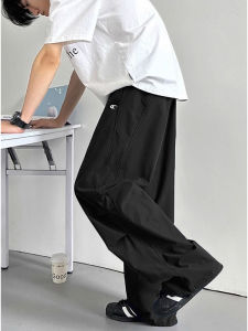 Quần Ống Rộng Xếp Ly Màu Đen Cho Nam Mùa Hè Phong Cách Đường Phố Mỹ Quần Ống Rộng Dáng Ôm Vừa Vặn Cho Binh Lính Quần Ống Rộng