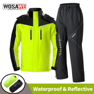 WOSAWE Motorcycle Raincoat Suit Moto Rider Split Waterproof Jacket Rain Pants E-bike Hiking Fishing Camping Foldable Rainwear 
