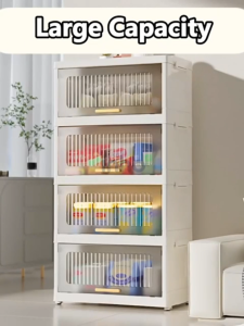 INHO L40-60cm (3-6 Layers) Stackable Foldable Storage Cabinet with Flip & Push-in Door Bottom Pulley