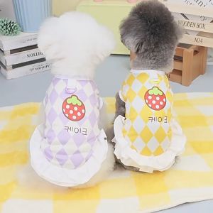 váy đầm chữ hàn in dâu tây dành cho chó mèo - T3 PETS SHOP