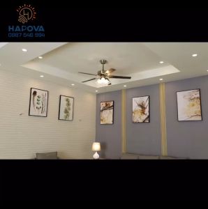 Quạt trần đèn quạt trần đèn giấu cánh trang trí phòng khách Pha lê HAPOVA 9856 Động cơ 6 số + Tặng kèm điều khiển