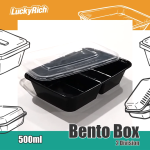 LuckyRich - Bento Box 2div 100pcs 500ml Plastic Food Container with lid cover - for food storage