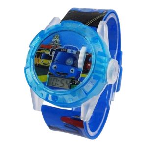 jam tangan digital anak cewek dan cowok karakter TAYO tali plastik silicon lampu proyektor LED irama musik