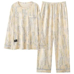 MiiOW | ชุดนอนผู้หญิงแขนยาวผ้าฝ้ายแท้ MiiOW ฤดูใบไม้ผลิและฤดูใบไม้ร่วง ชุดอยู่บ้านลายการ์ตูน ใส่กลางแจ้งได้ คอกลม ทรงหลวม ความหนาปกติ