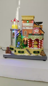D&D Home l FC612 Christmas Popcorn Factory Scene with Lights and Music Decoration