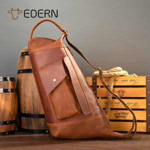 EDERN Crazy Horse Leather Crossbody Bag for Men Retro Cowhide Chest Bag Large Capacity Multifunctional Shoulder Bag Travel Handbag