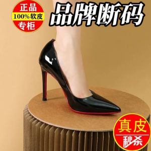 รองเท้าส้นสูงหนังแท้สีดำสำหรับผู้หญิง ทรงหัวแหลม ทรงหัวมน รองเท้าส้นเดี่ยว รองเท้าแฟชั่นสุดเซ็กซี่ รองเท้าทำงาน รองเท้าลำลอง